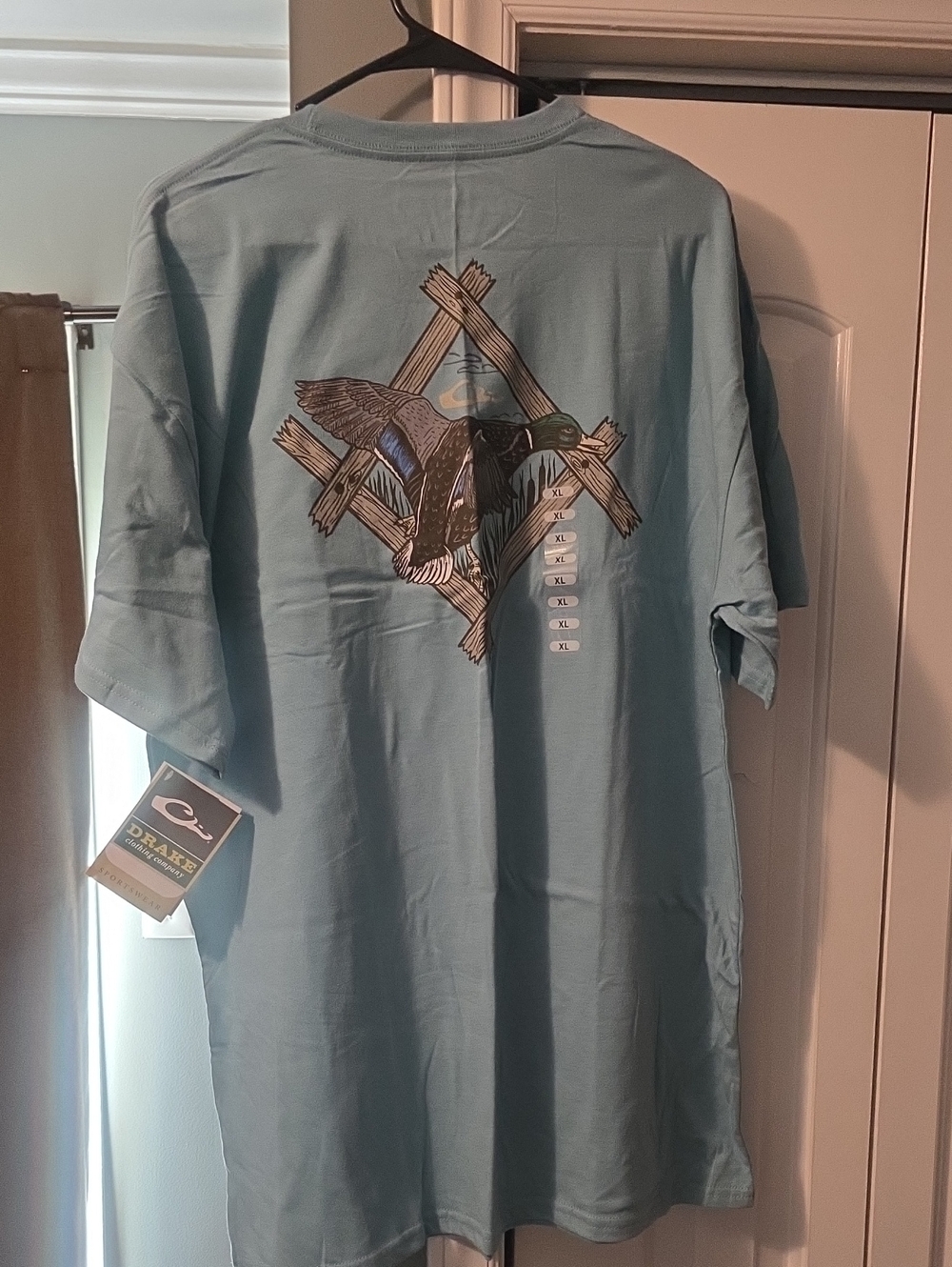 Drake Light Blue Men's Short Sleeve Tee with Duck Back Graphic